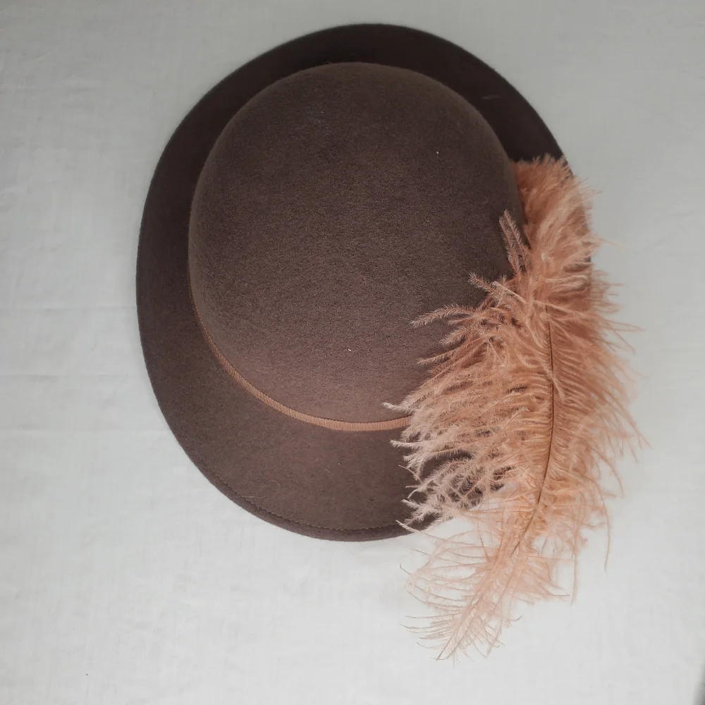 47bx) LANCASTER Wool Hat with Fine Ostrich Feather VINTAGE - Picture 5 of 8